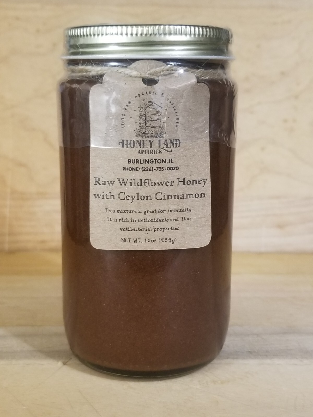 Raw honey with Organic Ceylon Cinnamon 1 lb (454g)-100% Local Organic in a GLASS