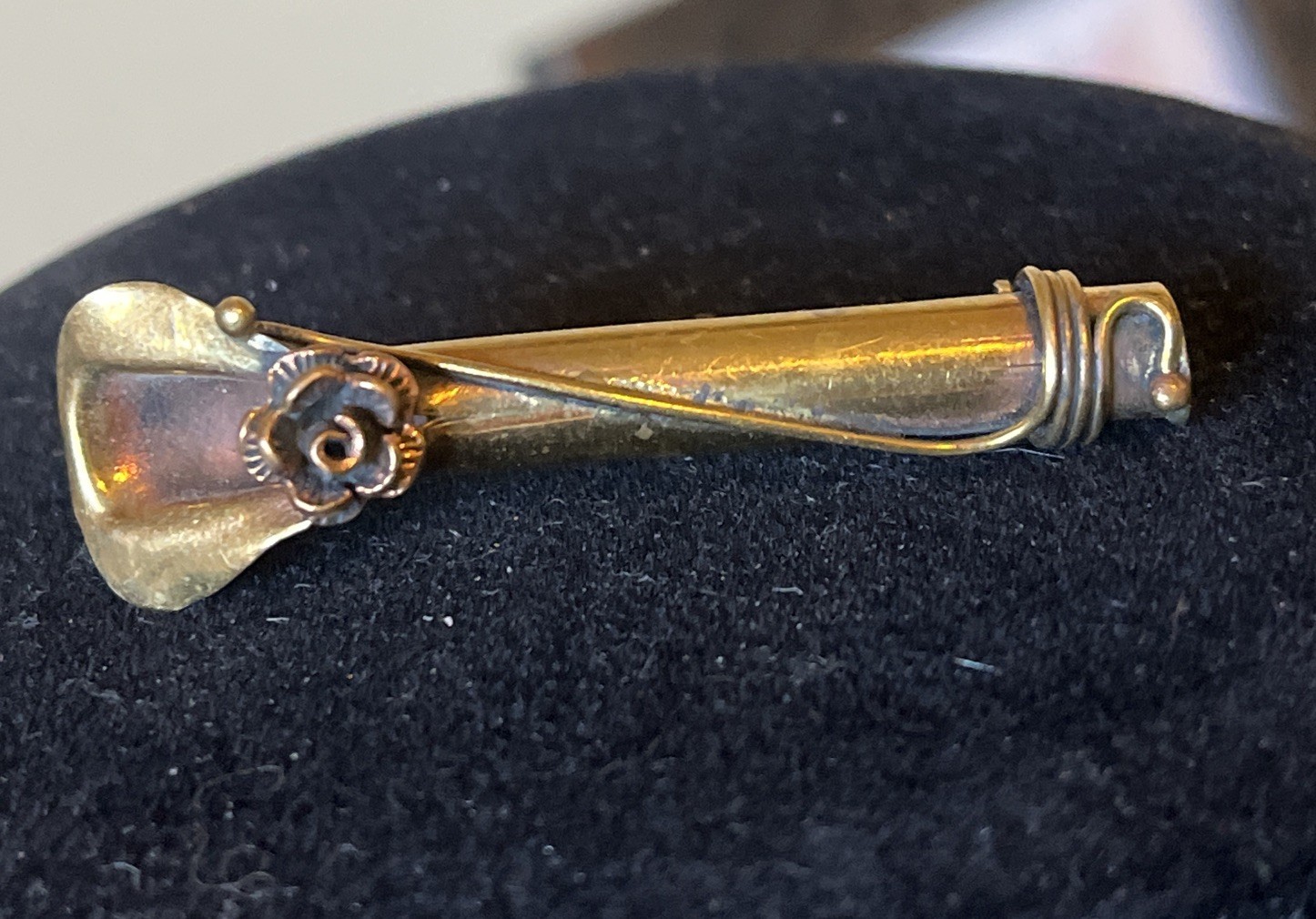 Vintage Tussie Mussie Posey Holder Pin Brooch Brass Thailand