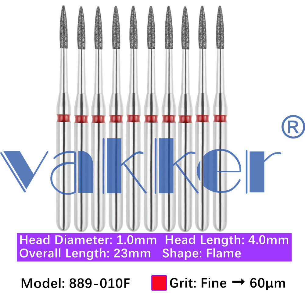 Vakker 10pc Dental Diamond Burs Medium Super Fine Friction Grip