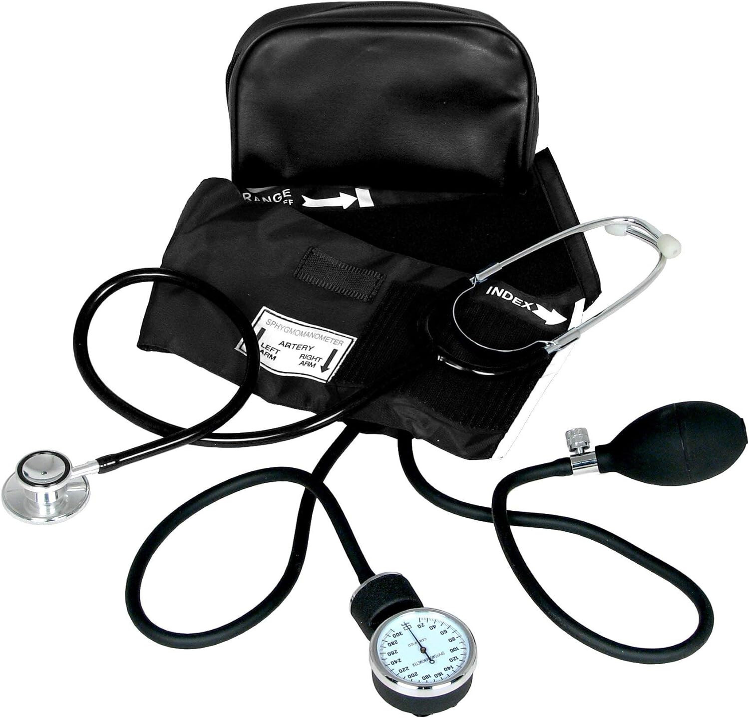 Dixie EMS Adult BP Cuff Dual Head Stethoscope and Blood Pressure Kit - Black