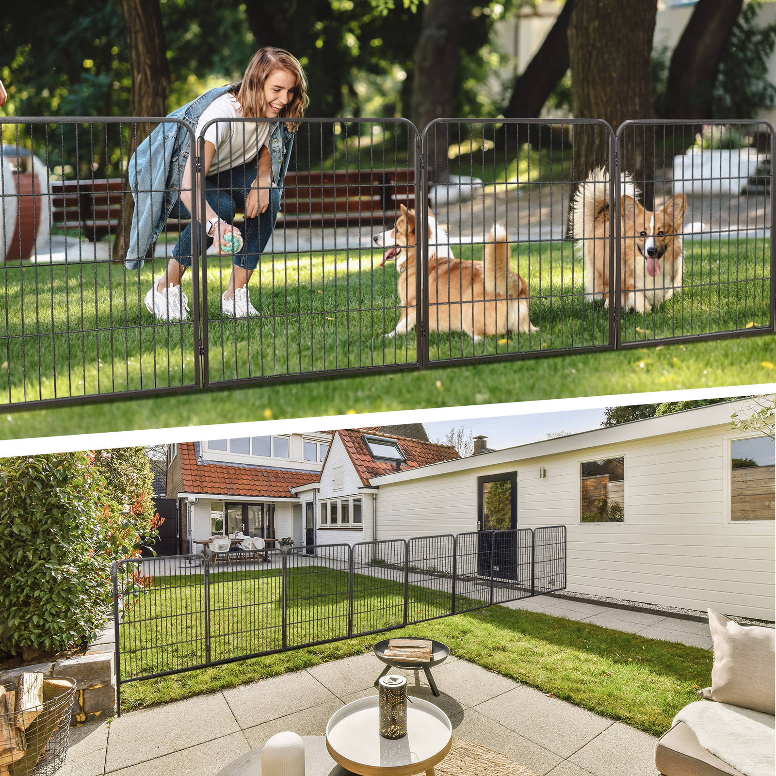 16 Panels 32Inch Dog Pen Fences 2 Doors Metal Barrier for Small/Medium Dogs