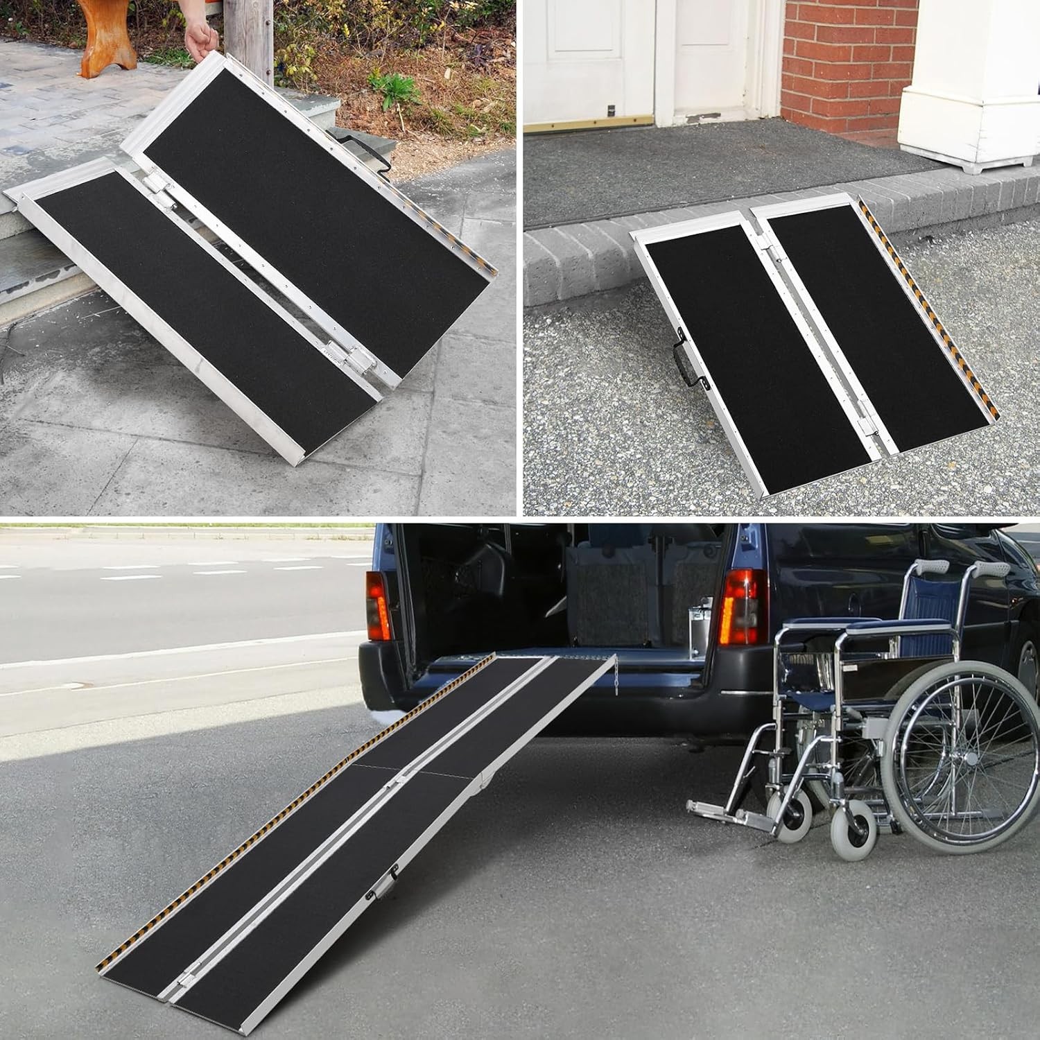 5 ft 800 lbs Folding Wheelchair Ramp Aluminum Mobility Ramp Portable Non-Slip