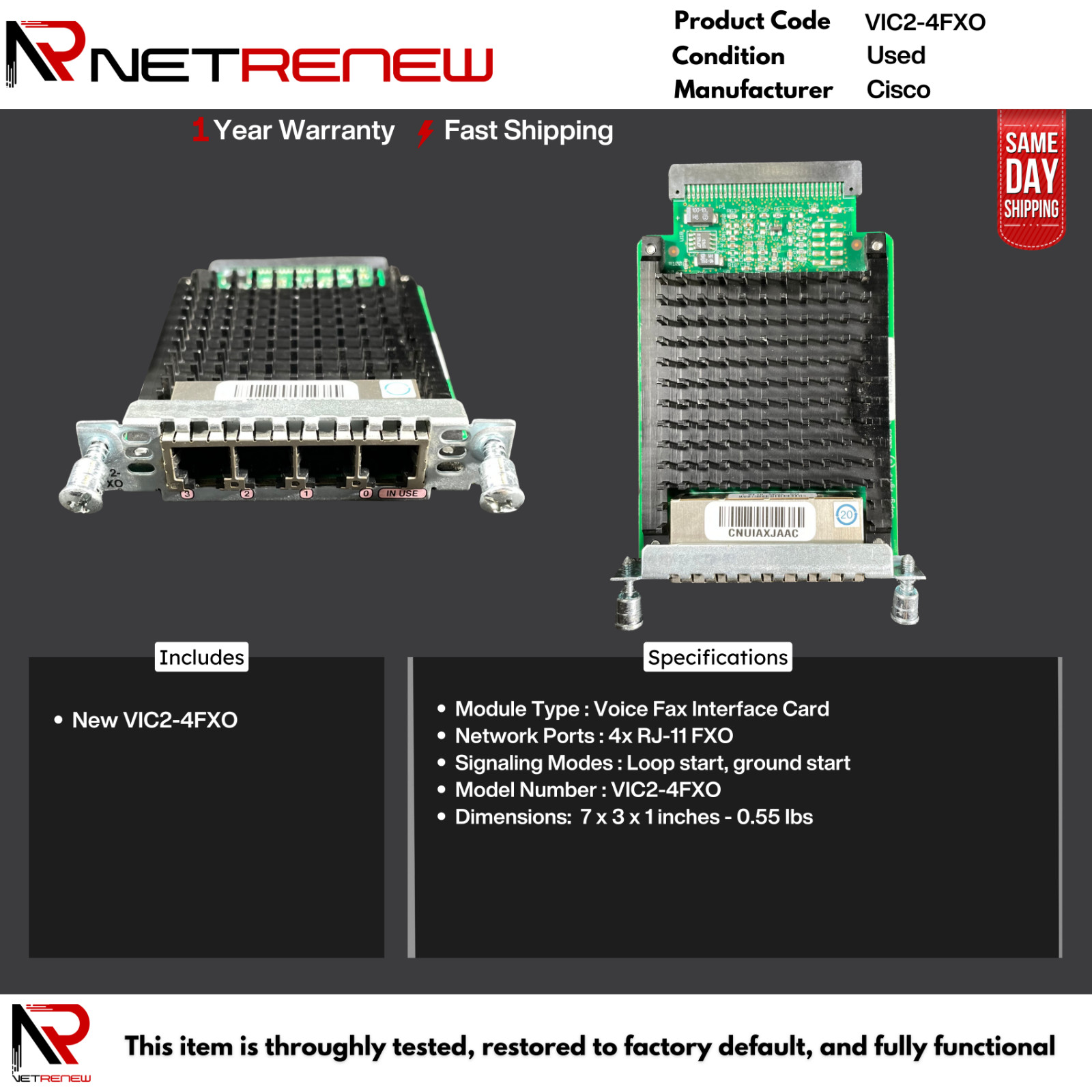 Cisco VIC2-4FXO  4Port FXO Voice Interface Card