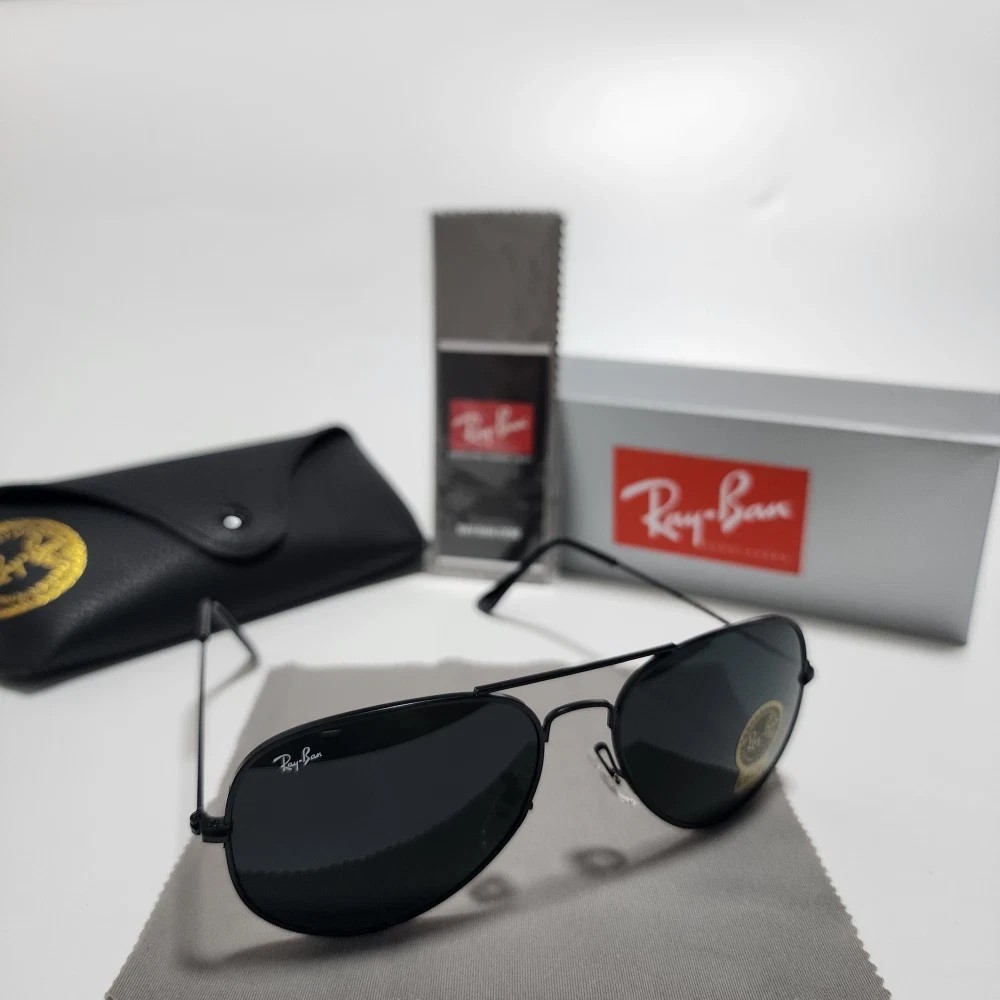 UK Ray-Ban RB3025 Aviator Pilot Sunglasses Black Frame Glass Gray Lens 58-14mm