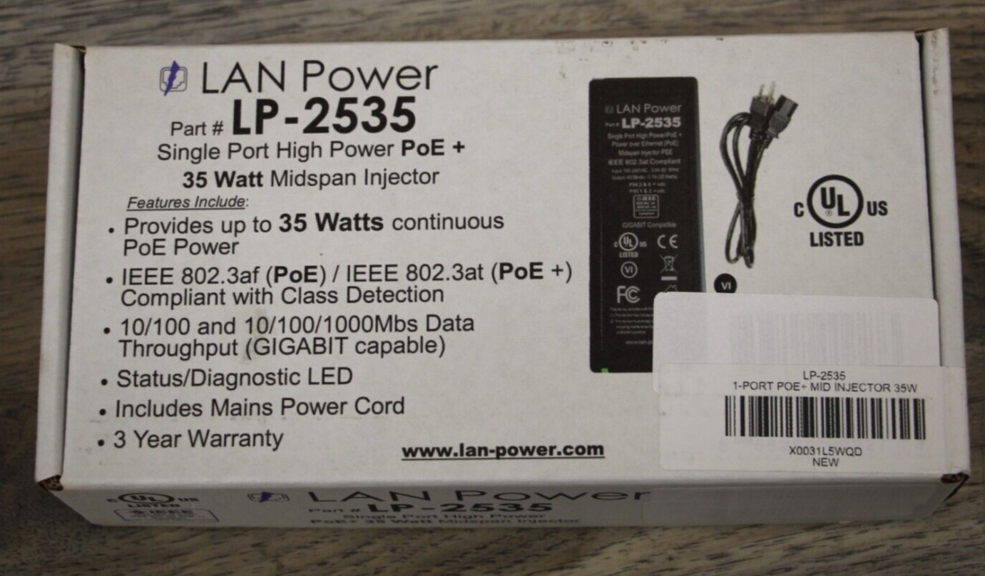 NEW LAN Power Single Port High Power/PoE Plus Midspan Injector LP-2535