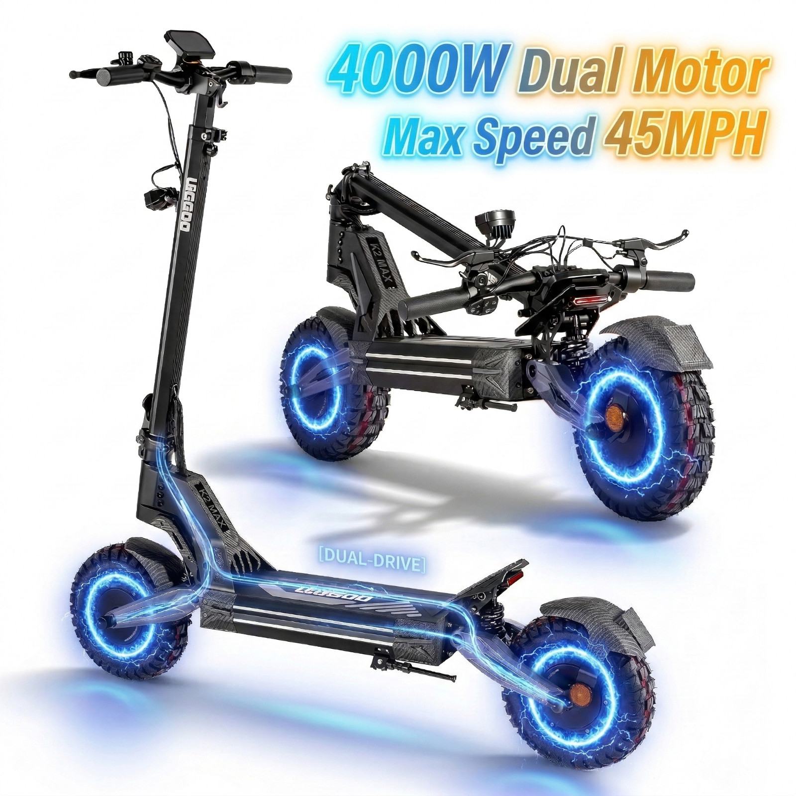 4000W Electric Scooter for Adults 42Miles 45MPH 11''Off-Road Dual Motor Scooter