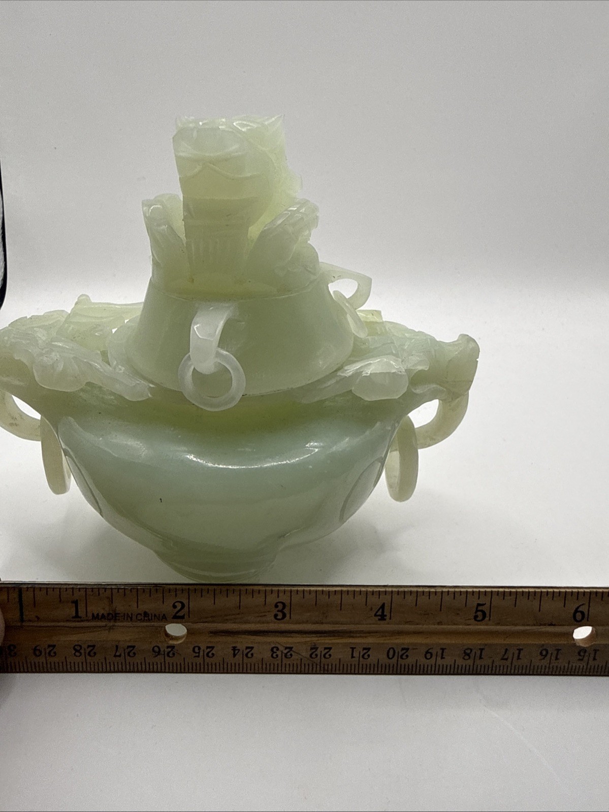 Stunning Hand Carved Early 20th Century Chinese Natural Jade Incense Burner Rare