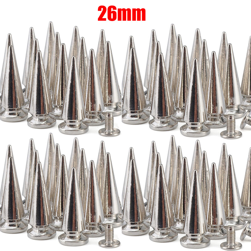 26mm Punk Cone Metal Spikes Rivets Studs Screw Back for Clothing Jacket Leather