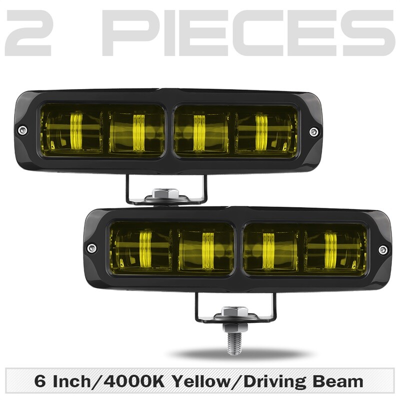 2X 6inch Yellow Amber LED Driving Work Lights Bar Spot Pods Fog Lamp Offroad SUV