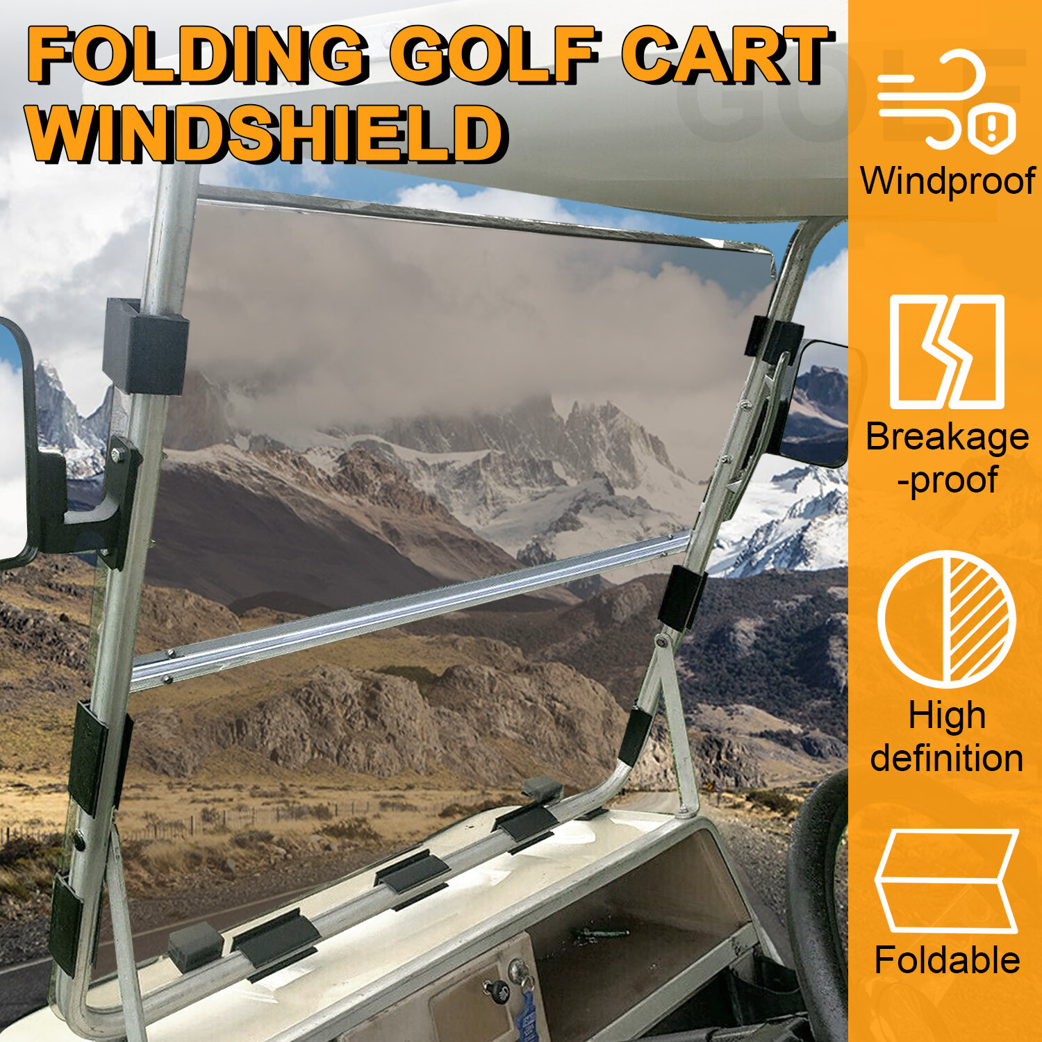 Folding Acrylic Smoke Tinted Windshield for 1982-2000.5 Club Car DS Golf Cart
