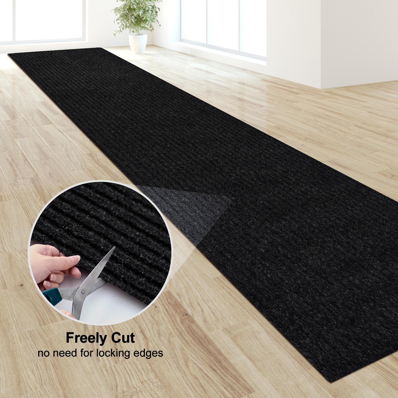 Runner Rug Hallway Non Slip Rubber Back Stripe Black Carpet Doormat Throw Rug