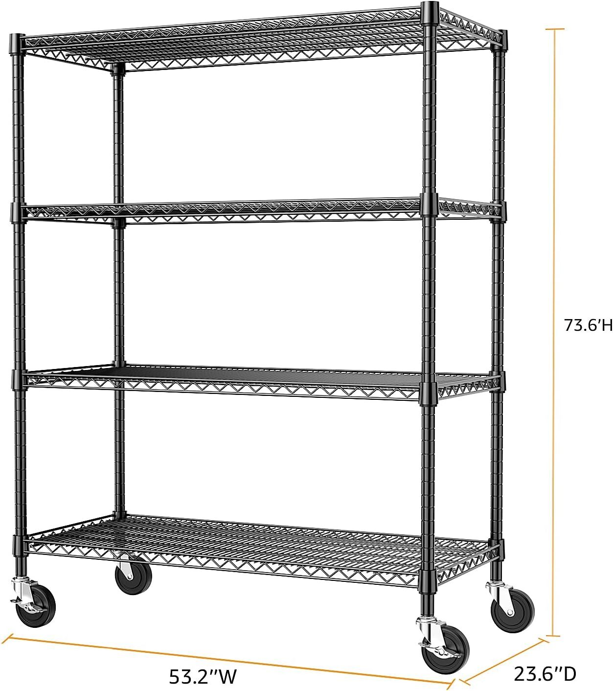 Heavy Duty 4-Tier Industrial Metal Shelves Garage Shelving Rack 53W*23D*74H