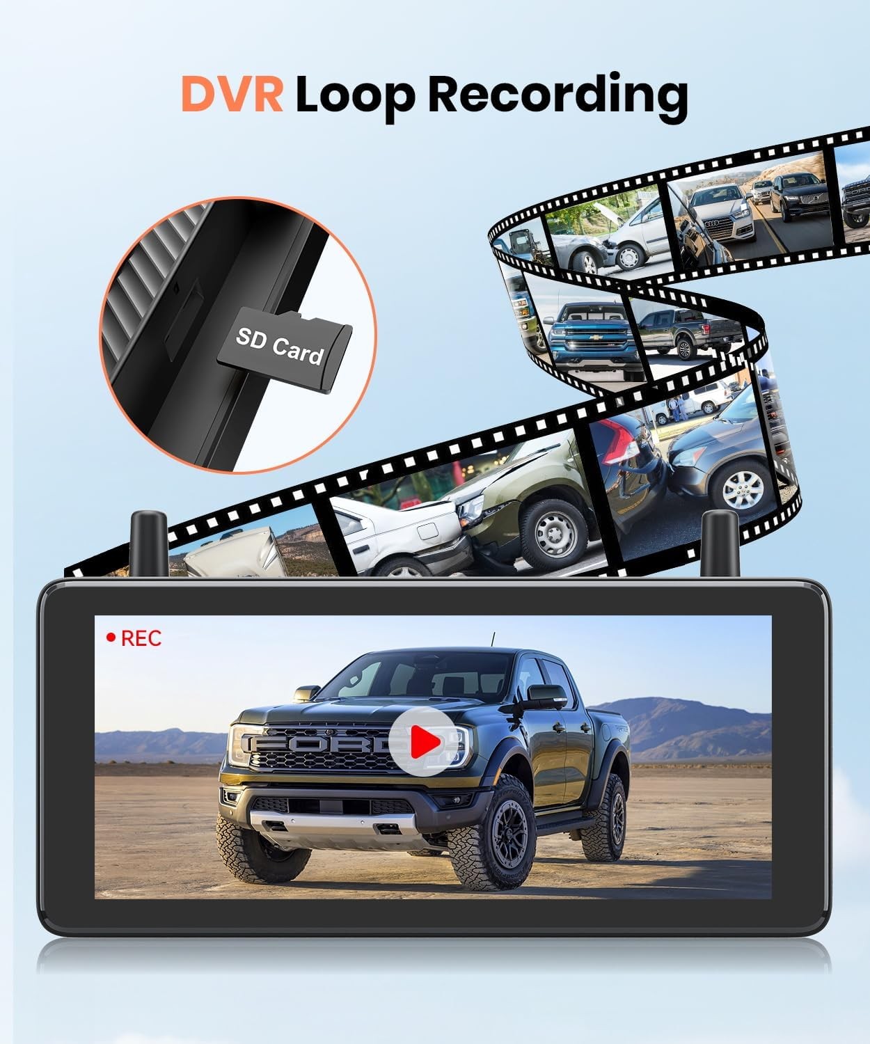 AUTO-VOX 7.2" 1080P DVR Solar Wireless Backup Camera System & 2 Channels Cameras