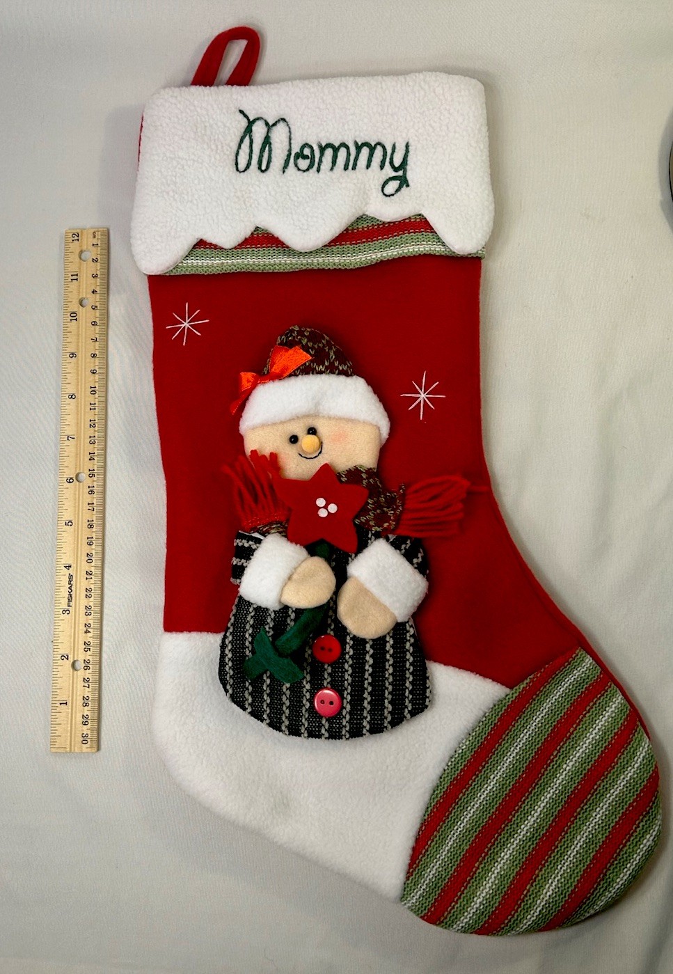 Personal Creations Fleece Christmas Stocking Winter Snowman 18.5” ~ MOMMY