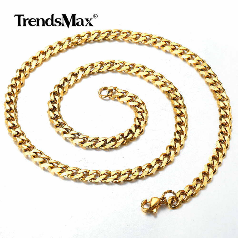 14K Gold Plated Stainless Steel Cuban Curb Chain Necklace Bracelet 3/5/7/9/11mm