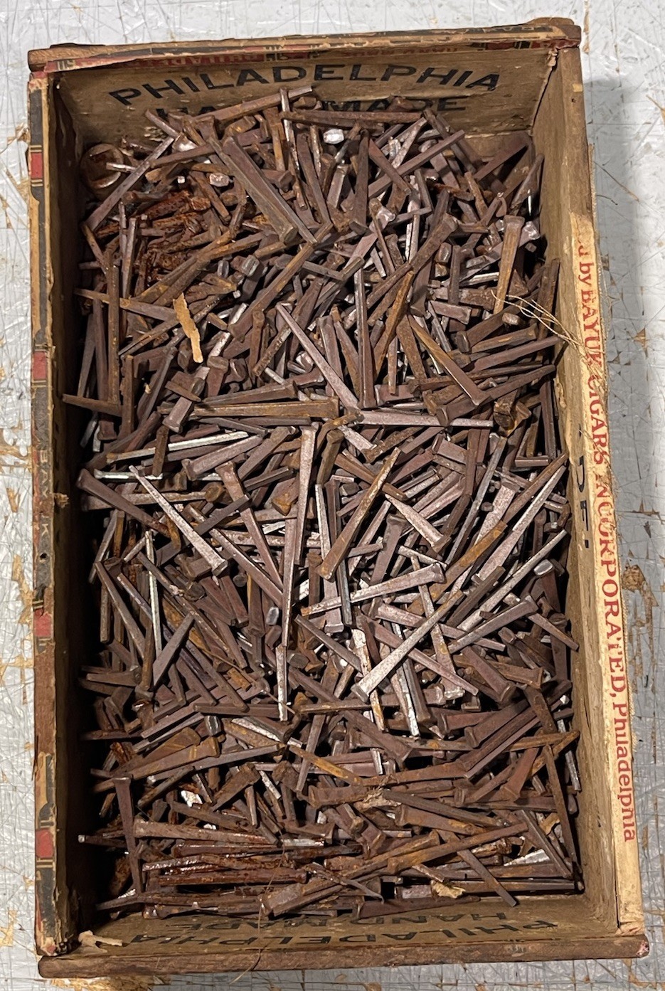 New Old Stock Antique Hand Cut Square Head Nails. 4.7 Pounds. Approximately 1300