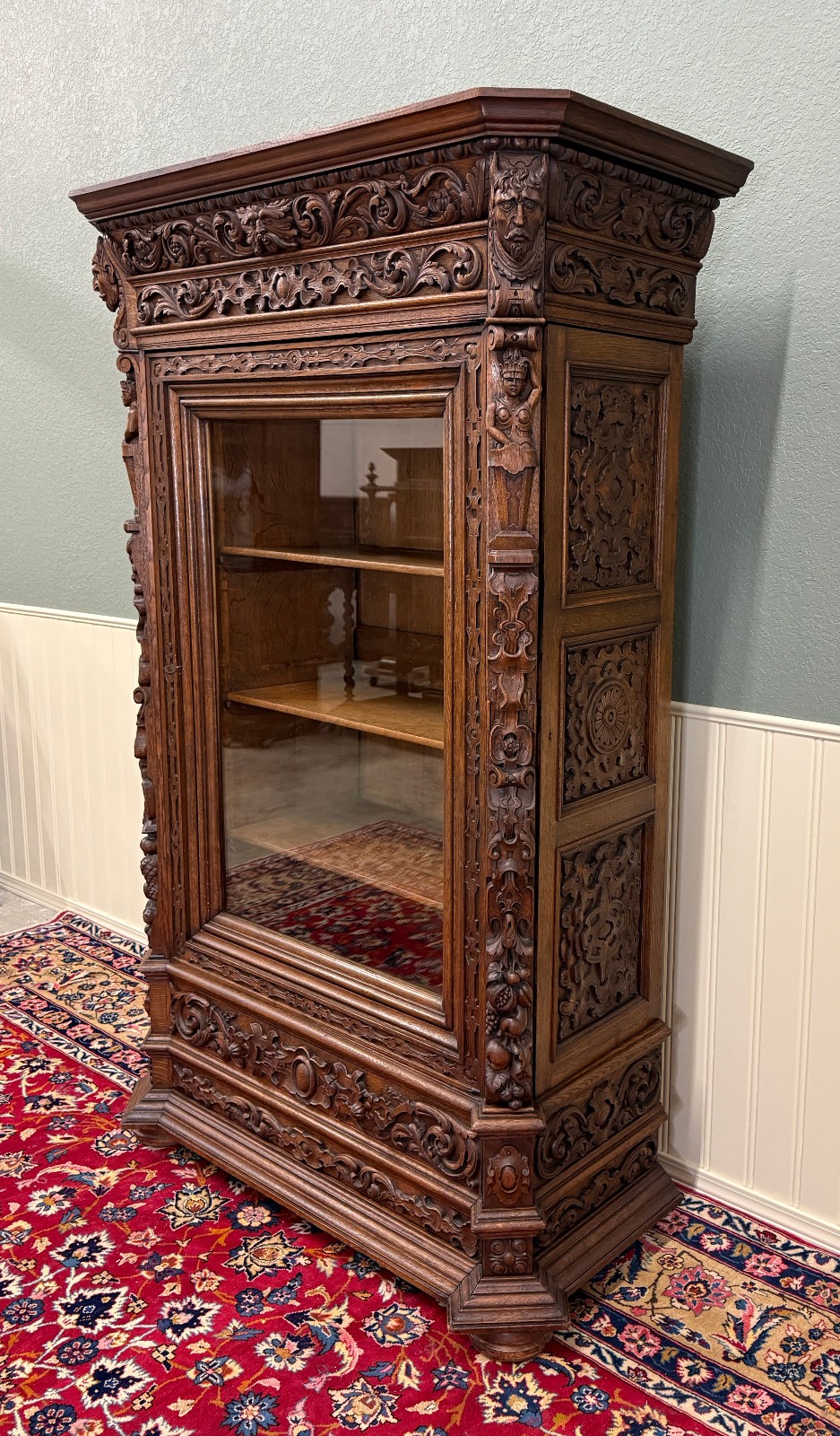 Antique French Renaissance Revival Bookcase Cabinet Side Doors Oak c. 1880s