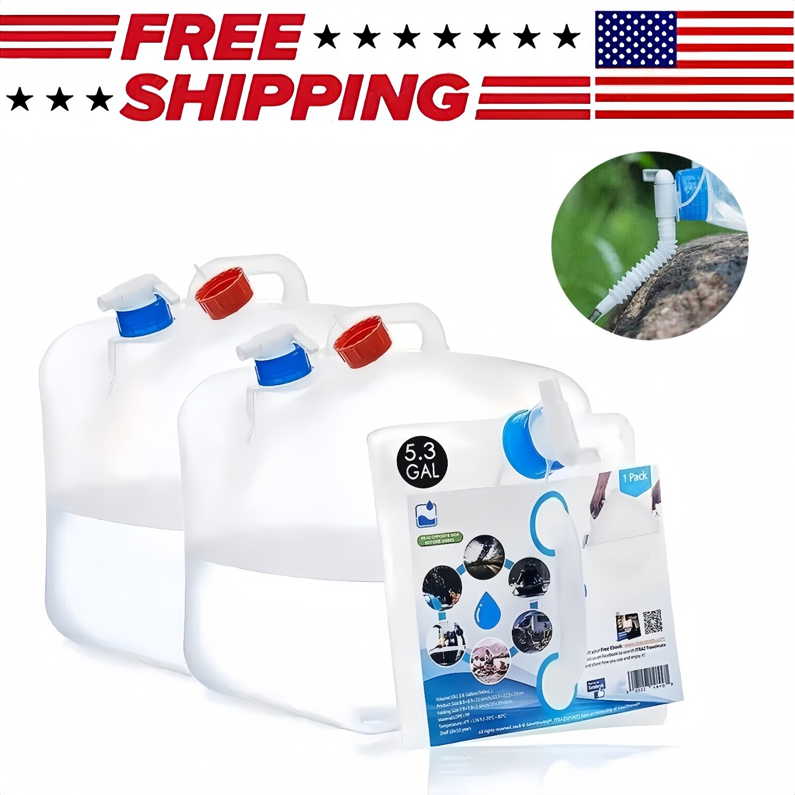 2 Pack 10 Gal Collapsible Water Container Water Storage Jug with Spigot Camping