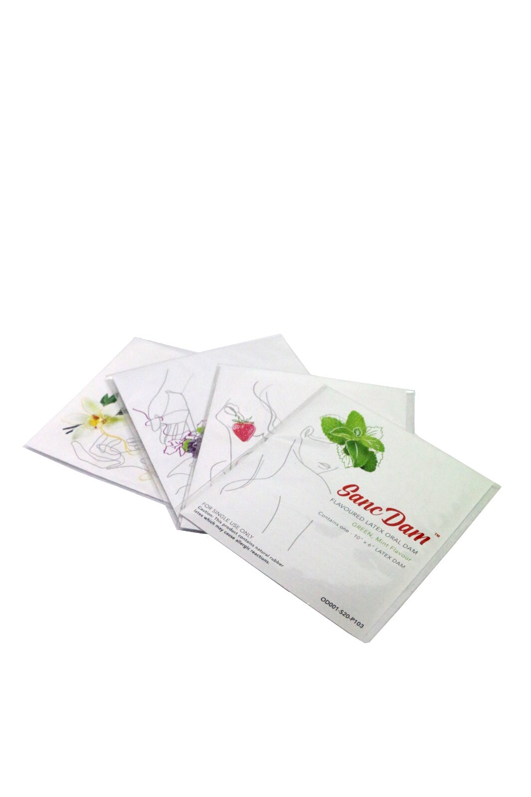 4 Flavored SancDam Ultra-Thin Oral Sex Dam W/Elastic Strap Belt (Dental Dams)