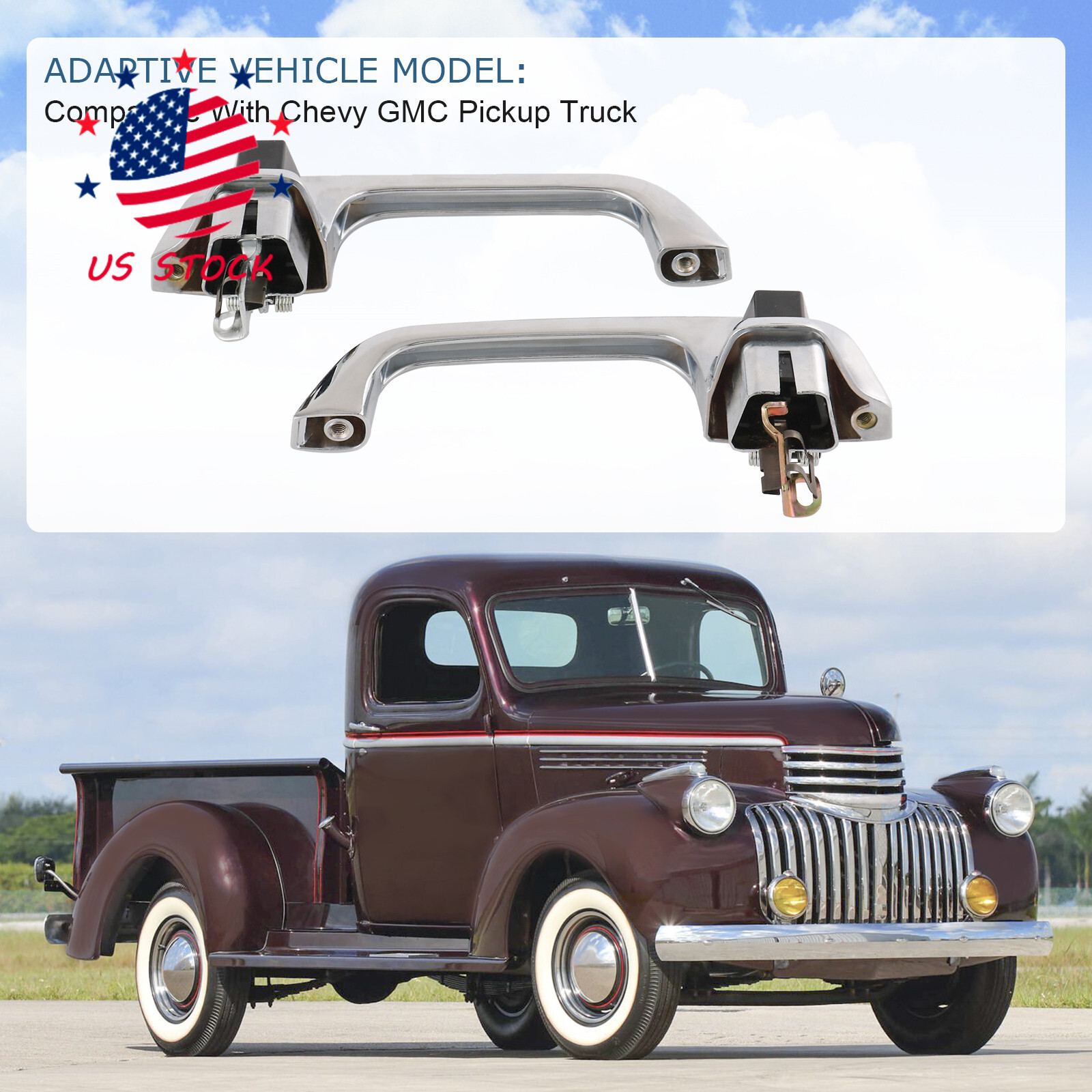 Set 2× Chrome Outer Outside Exterior Door Handle Pair for Chevy GMC Pickup Truck