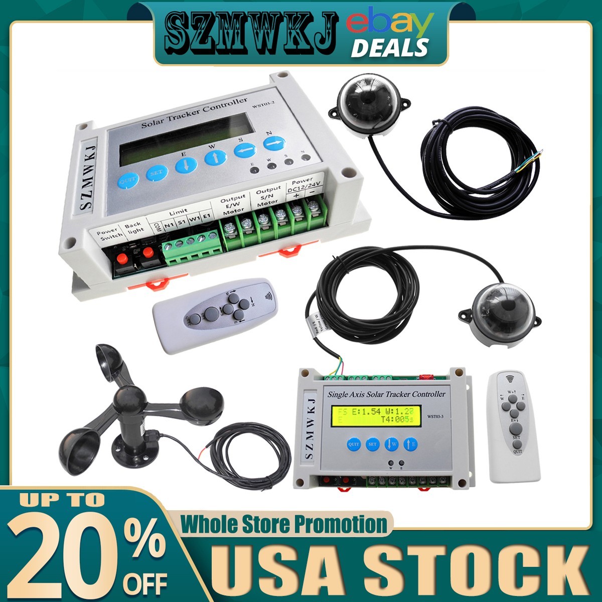 Single/Dual Axis Solar Tracker System Electronic Controller W/ Wind Speed Sensor