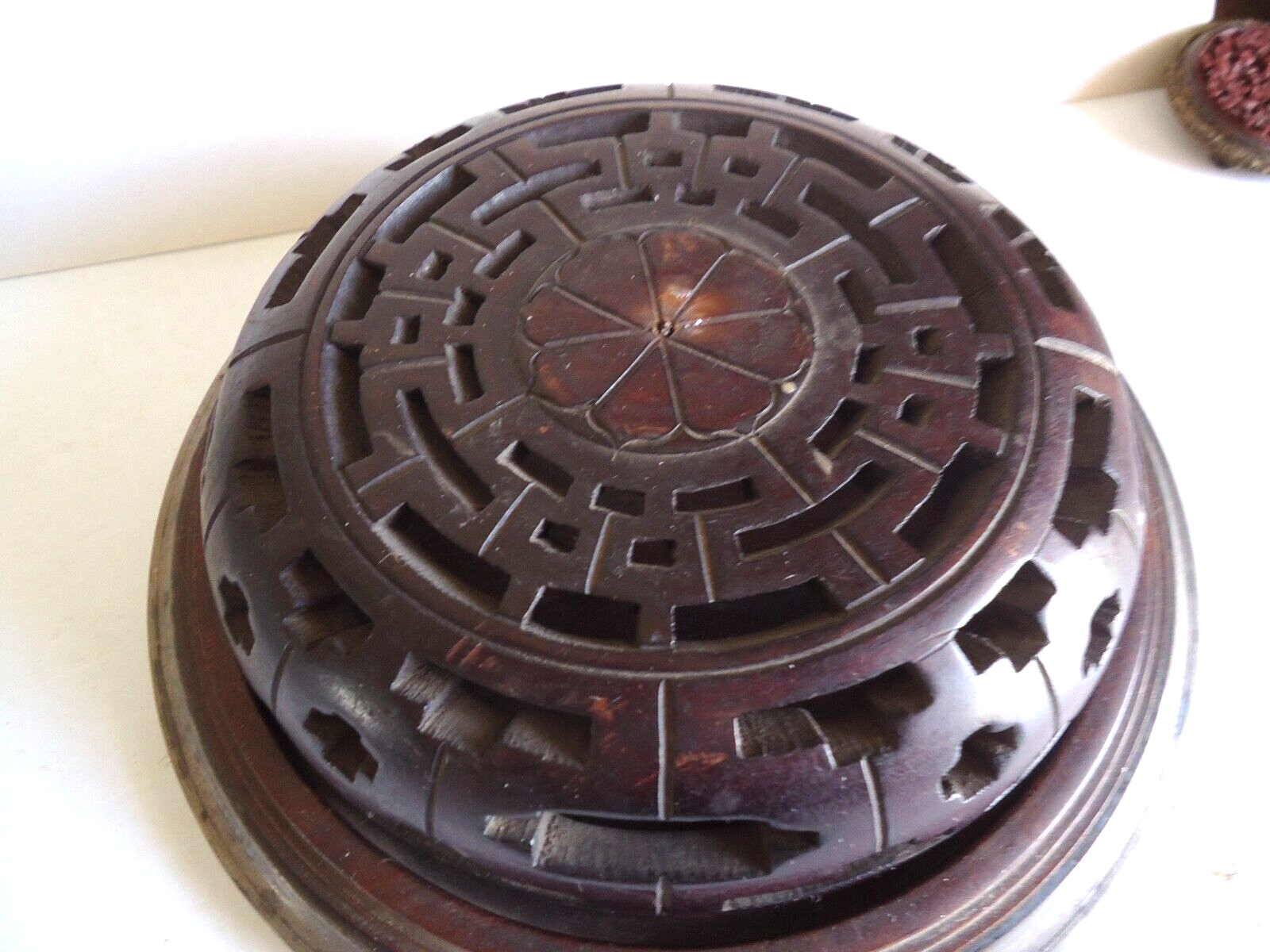 Antique Chinese or Japanese 2 pc Wood & Silver Incense Burner Censer 1800s