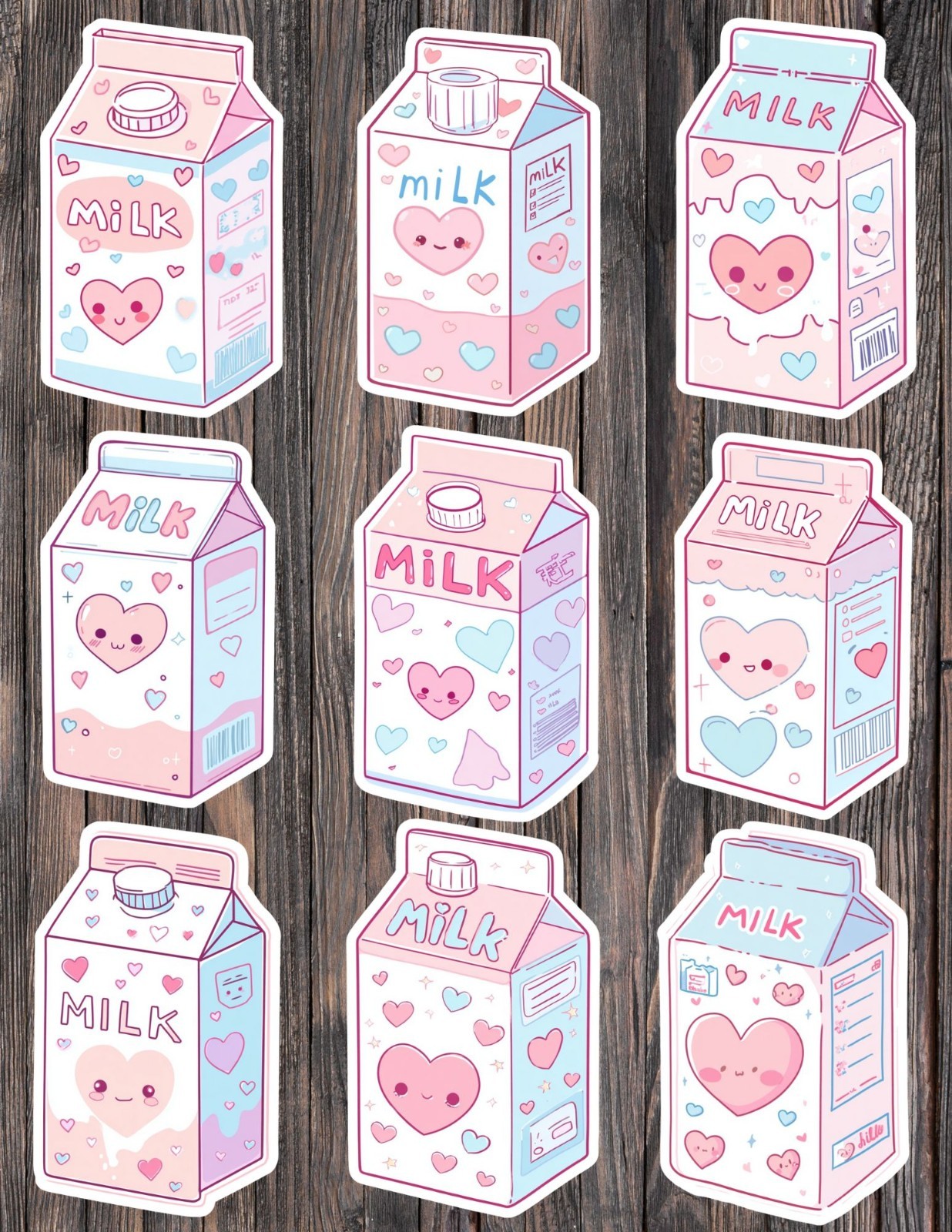 Milk Carton Die Cut Vinyl Stickers Set Scrapbooking Laptop Waterbottle