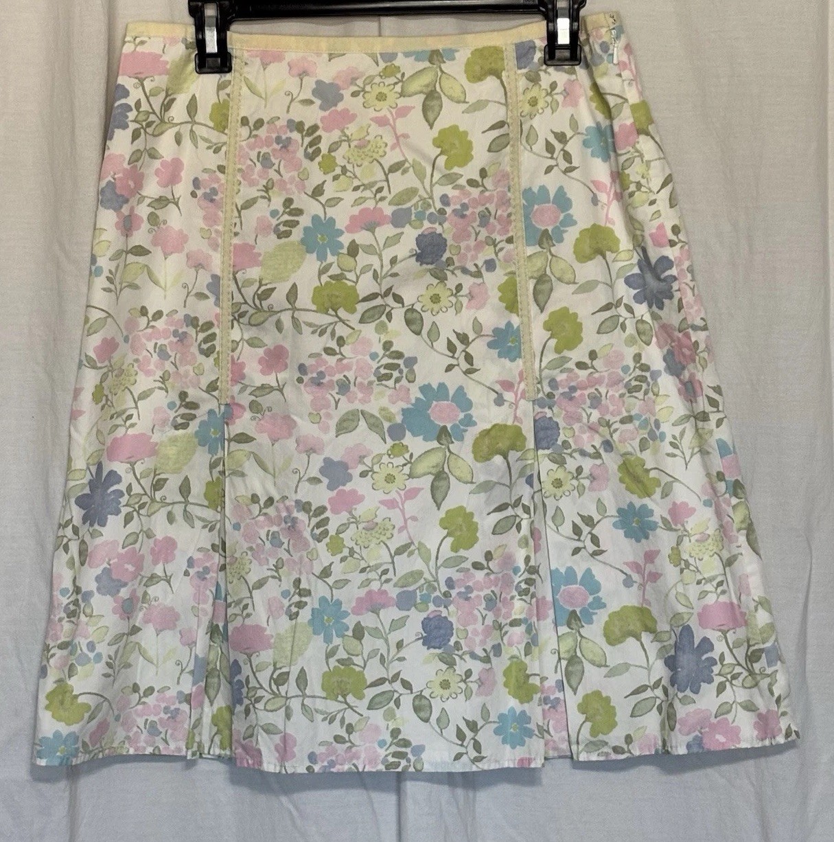 Sigrid Olsen 100% Cotton Floral Midi Skirt Size 8 Yellow Green Boho Cottagecore