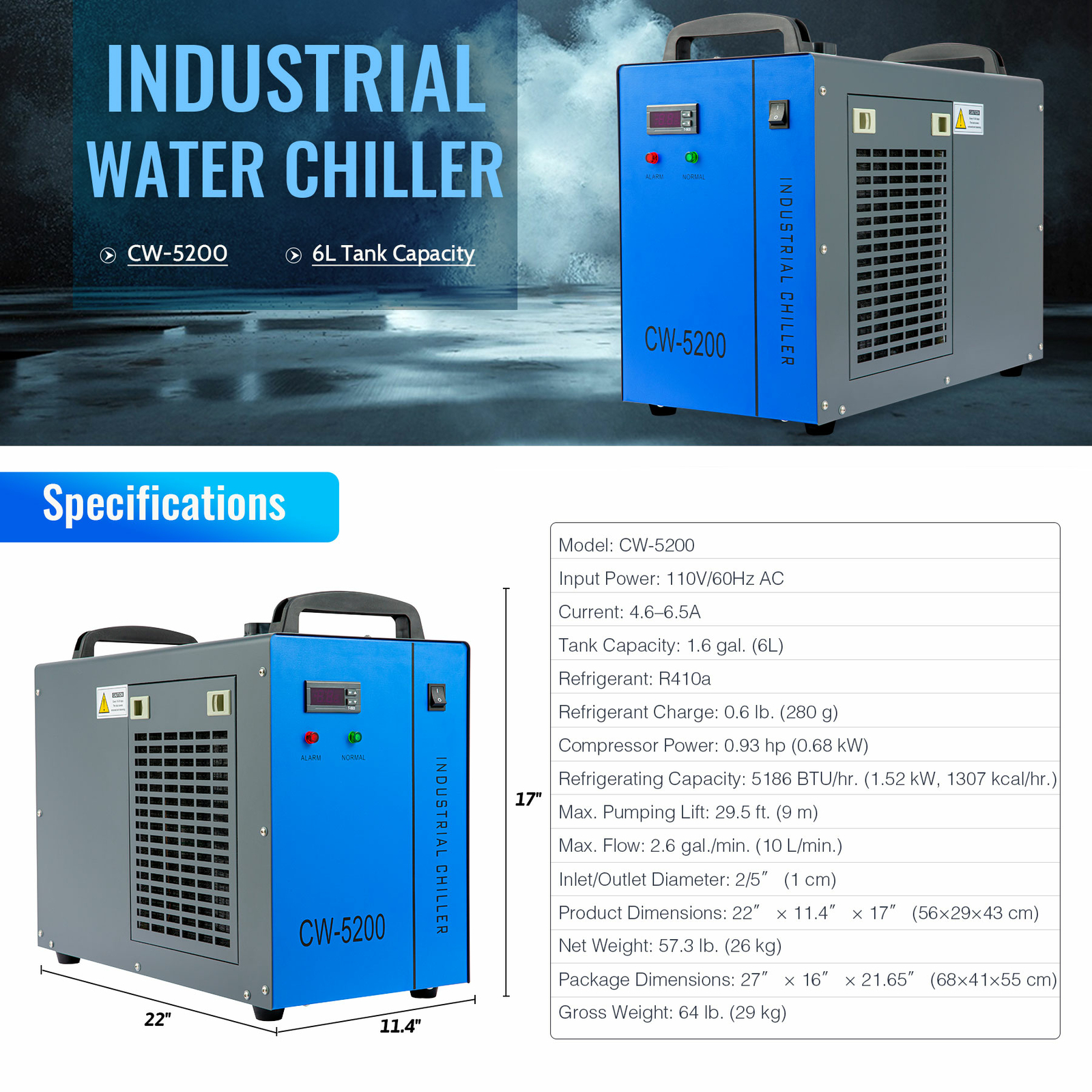 OMTech Water Chiller 6000 5202 5200 5000 3000 for CO2 Laser Engraver Cutter