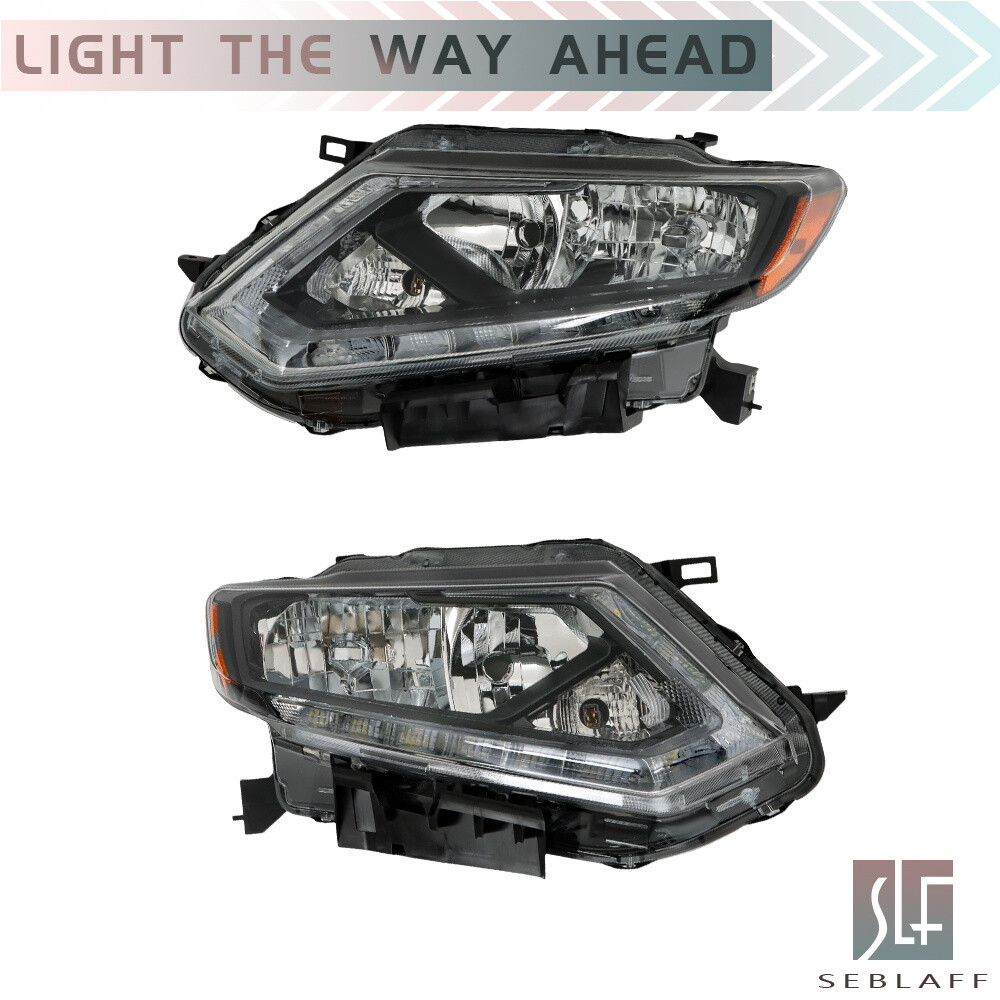 For 2014 2015 2016 Nissan Rogue Headlight Halogen Chrome Clear Left+Right Side