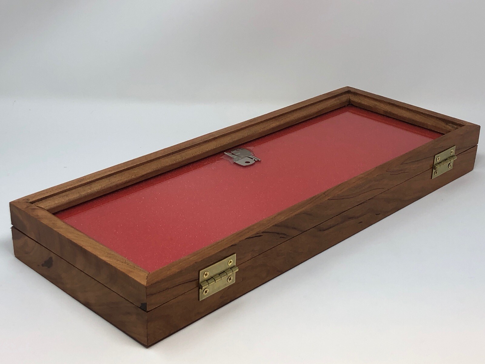 7 X 18 X 2” Cherry Wood Display Case perfect For Knives Arrowheads Collectibles