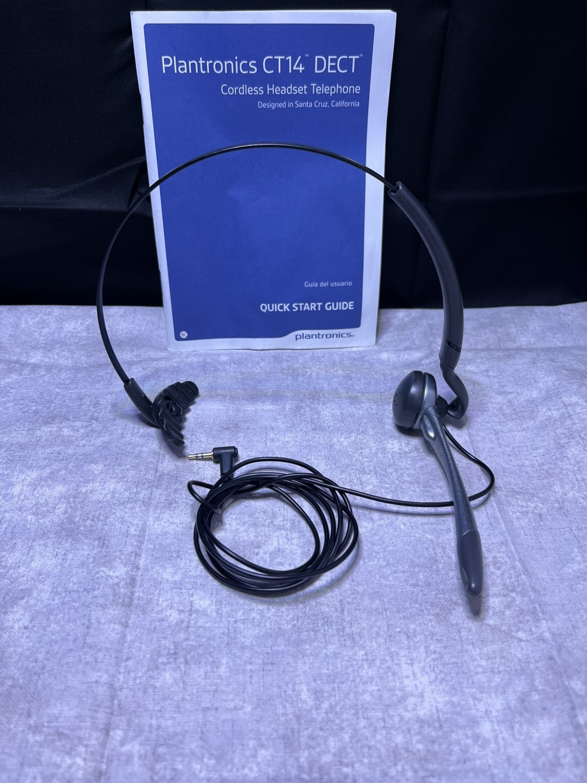 Plantronics CT14 Cordless DECT Headset phone Black Tested Working With Box Cords