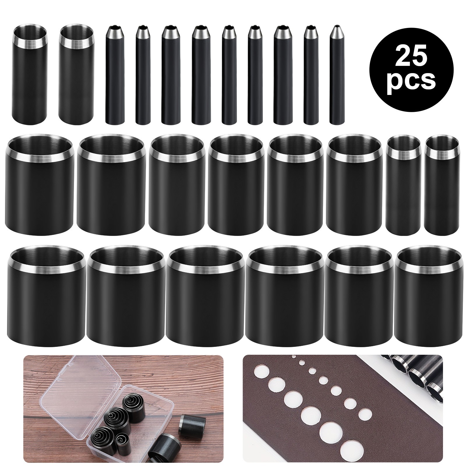 25 PCS Heavy Duty Hollow Hole Punch Set 1–25mm Manual Tool for Leather DIY Craft