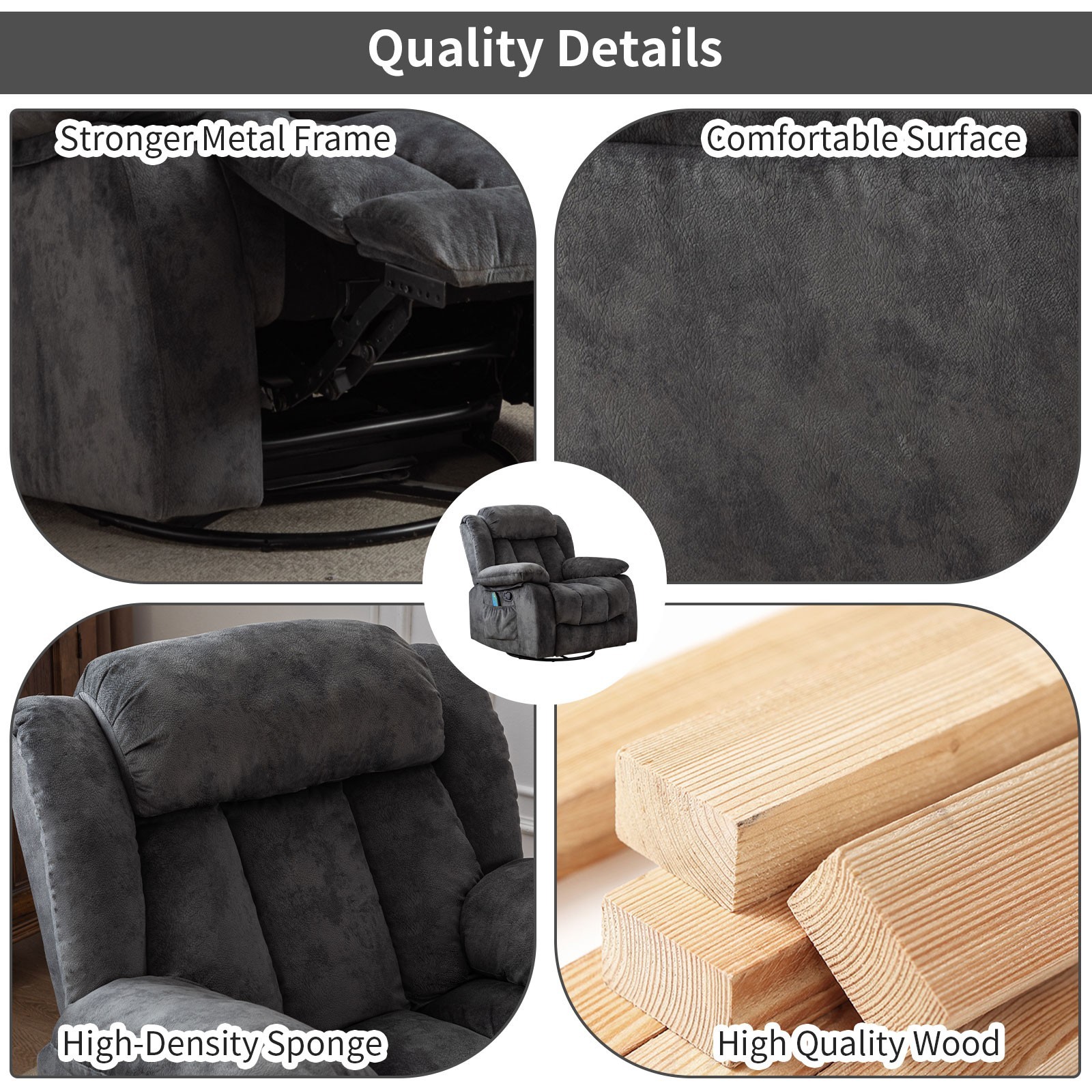 EBELLO Massage Swivel Rocker Recliner Chair w/ Heat & Vibration Manual Recliner