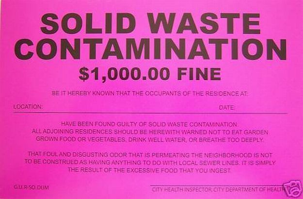 Funny Prank Sign - Solid Waste Contamination - Humiliating Gag Joke Sign
