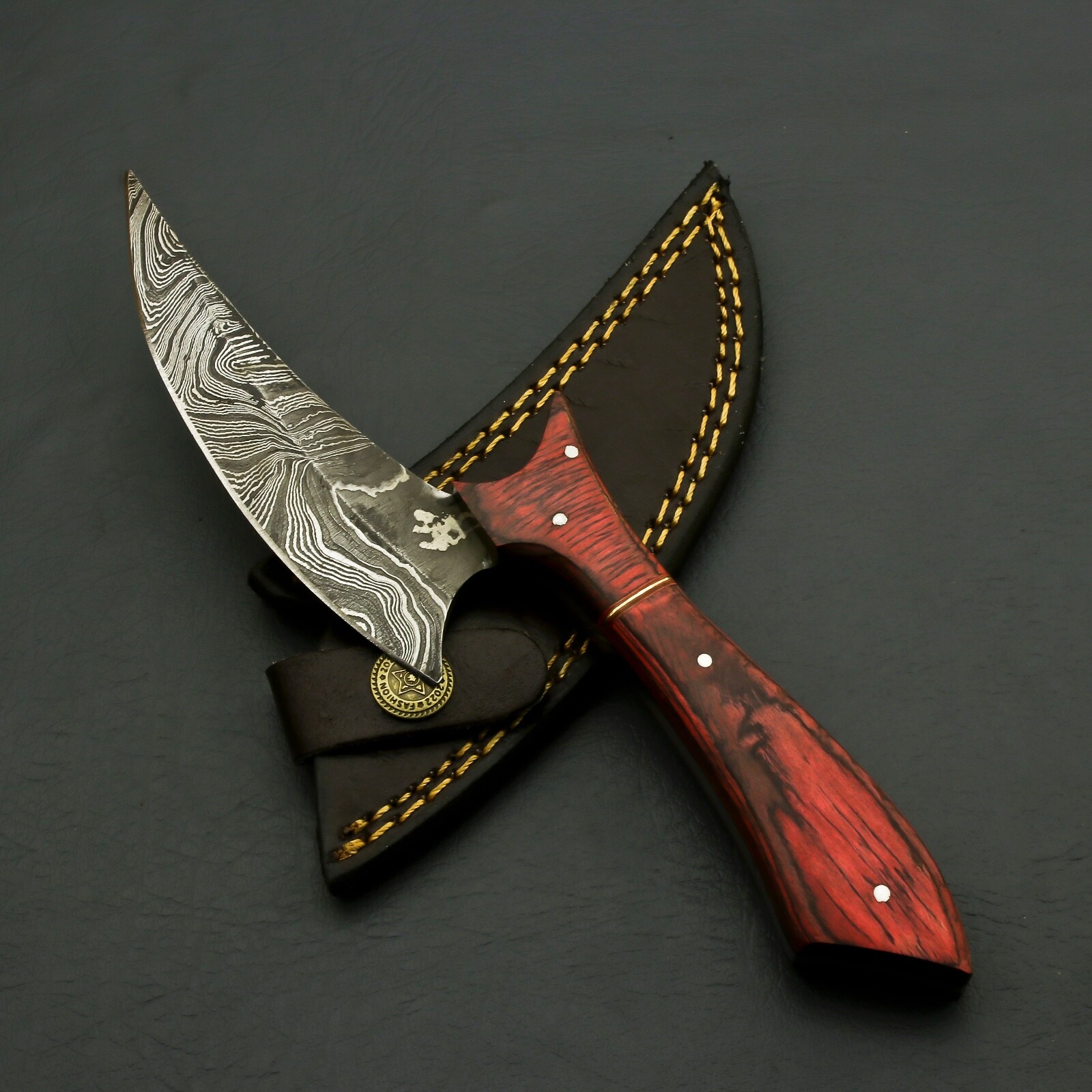 CUSTOM HAND FORGED DAMASCUS STEEL Hunting KNIFE W/ BEAUTIFUL HANDLE + Sheath