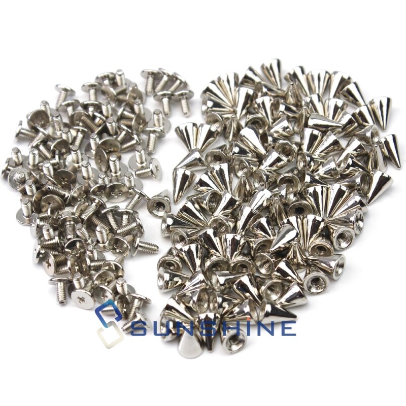 10/20/50/100/200PCS 10mm/26mm Metal Silver Studs Cone Rivets Screw Bullet Spikes