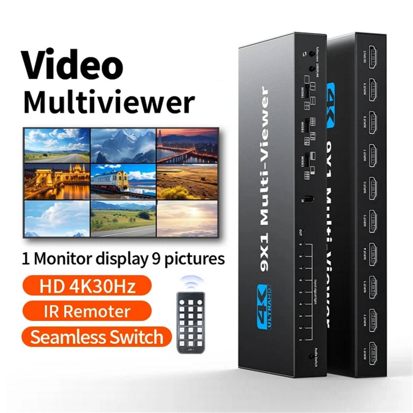 HDMI 9x1 Multiviewer 4K 30hz 9 In 1 Out 1080P Screen Multi-Viewer Switch Box