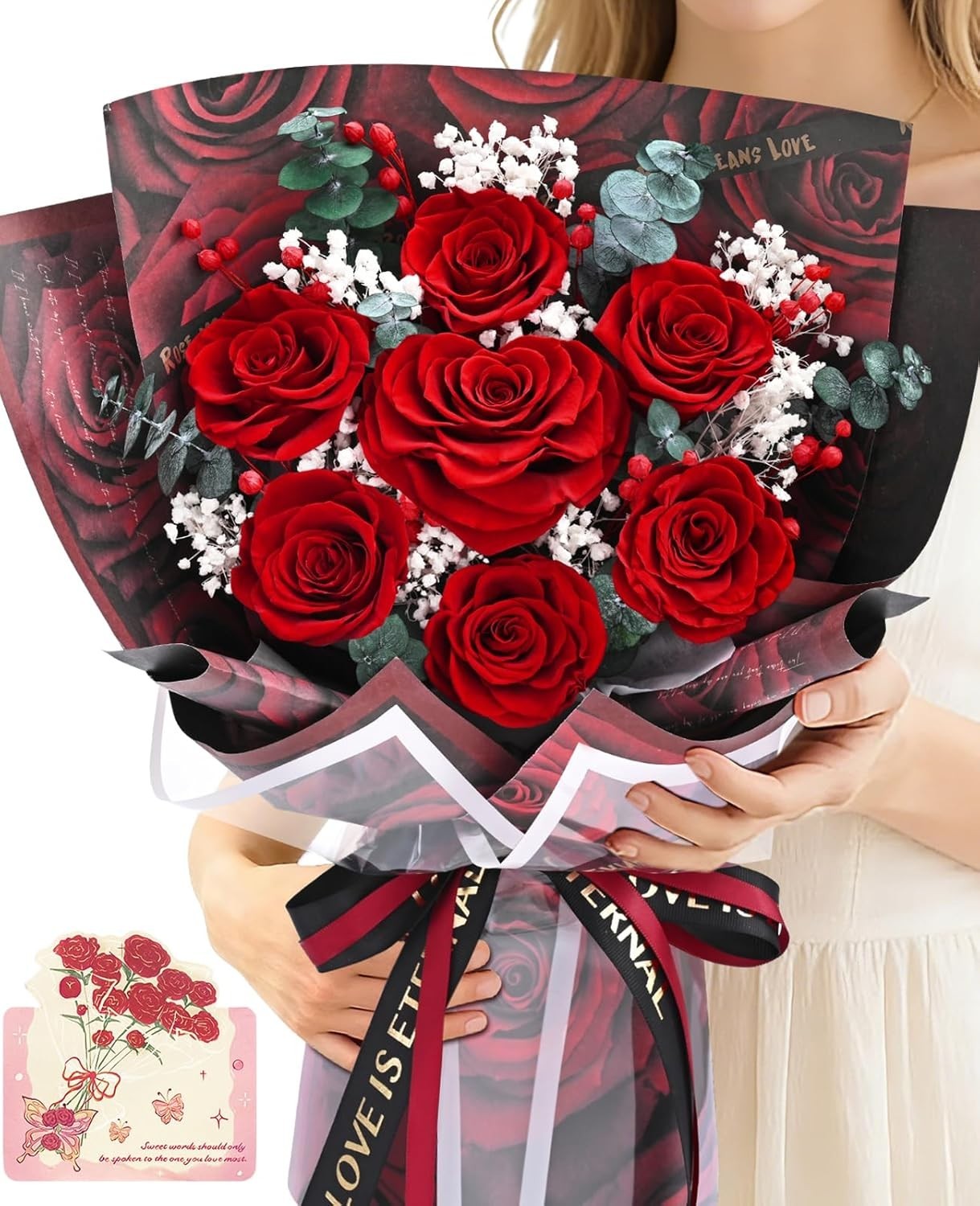 Forever Rose Flowers for Delivery, Valentines Day Gifts Her 7 Pcs, Red