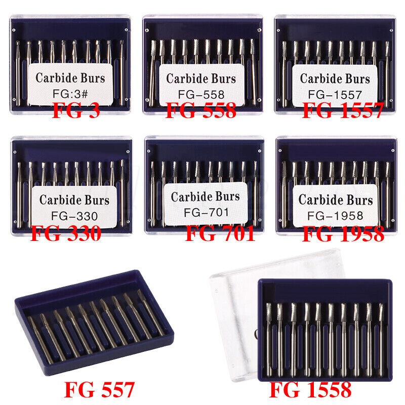 10-100Pcs Dental Carbide Burs for High Speed Handpiece Round Cone Bur Diamond FG