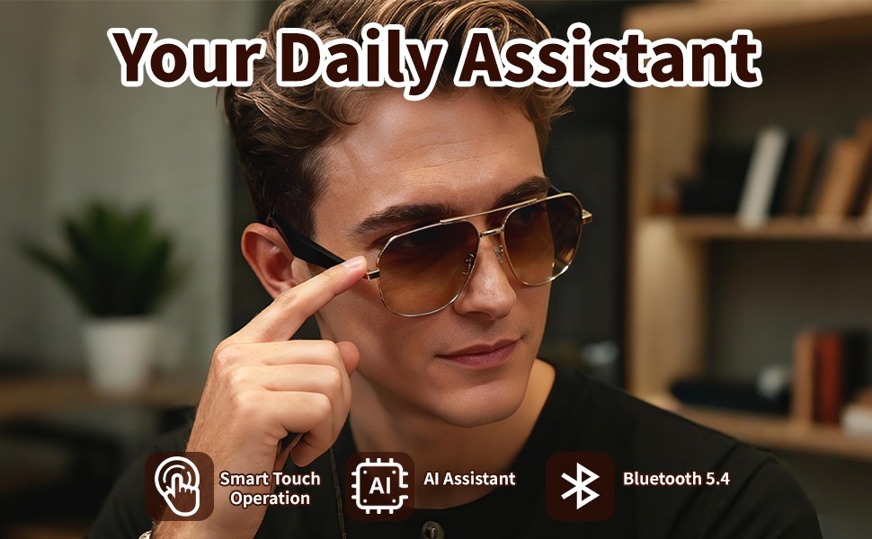 AI Smart Glasses for Men&Women Bluetooth Open-Ear Speakers for Music Call Work