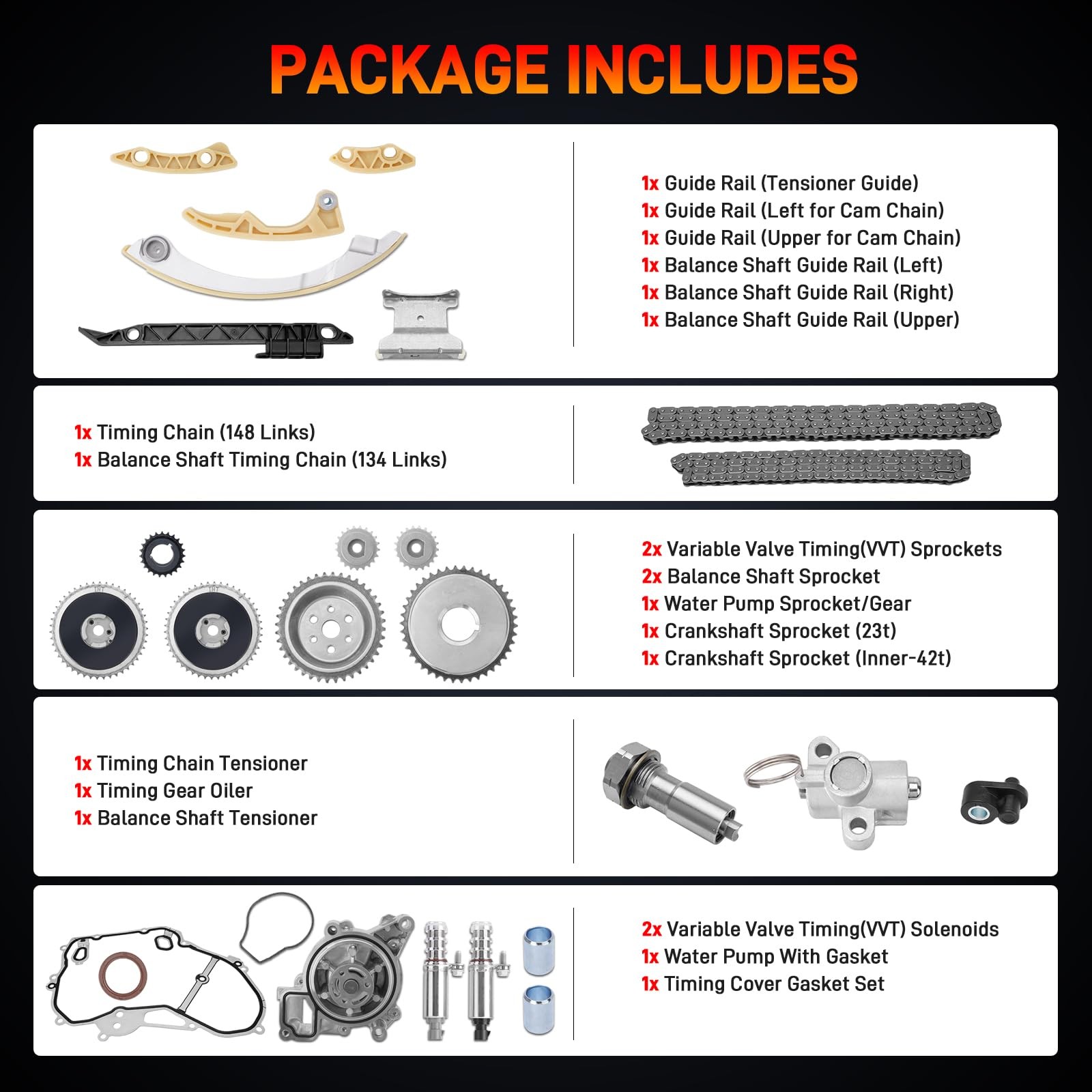 Timing Chain Kit with Water Pump For Chevy GMC Pontiac Buick Equinox 2.2L 2.4L
