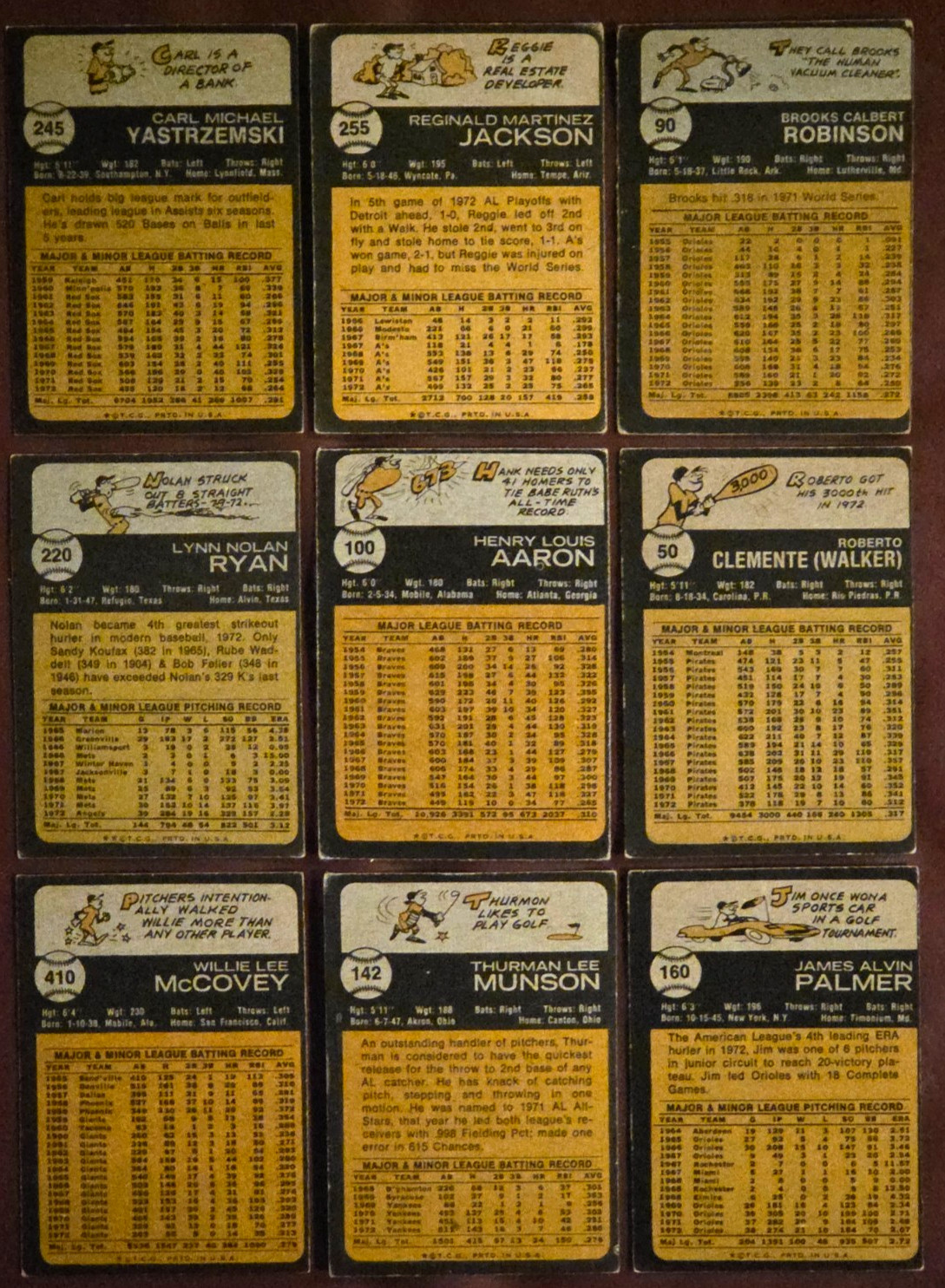 1973 Topps HOF Lot (9) Aaron Ryan Clemente Yaz Jackson Munson BRob MORE! L/M