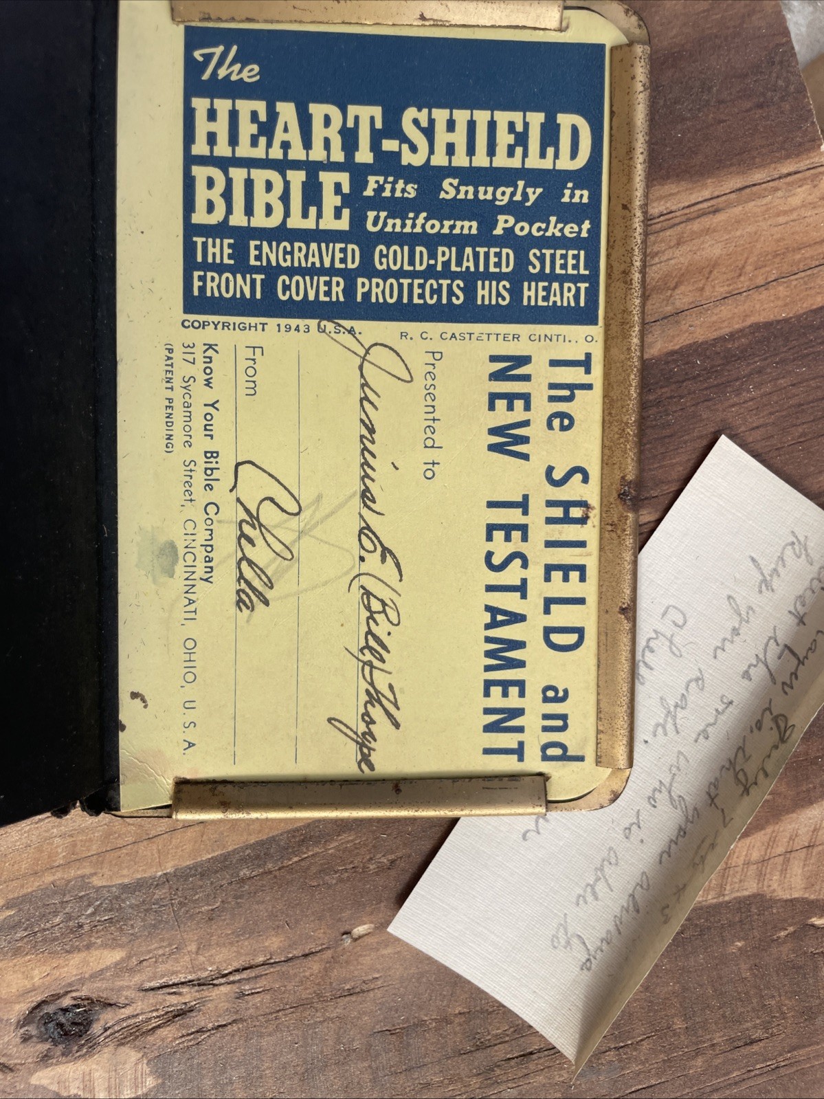 WWII Heart Shield Bible Prayer Book Gold Tone