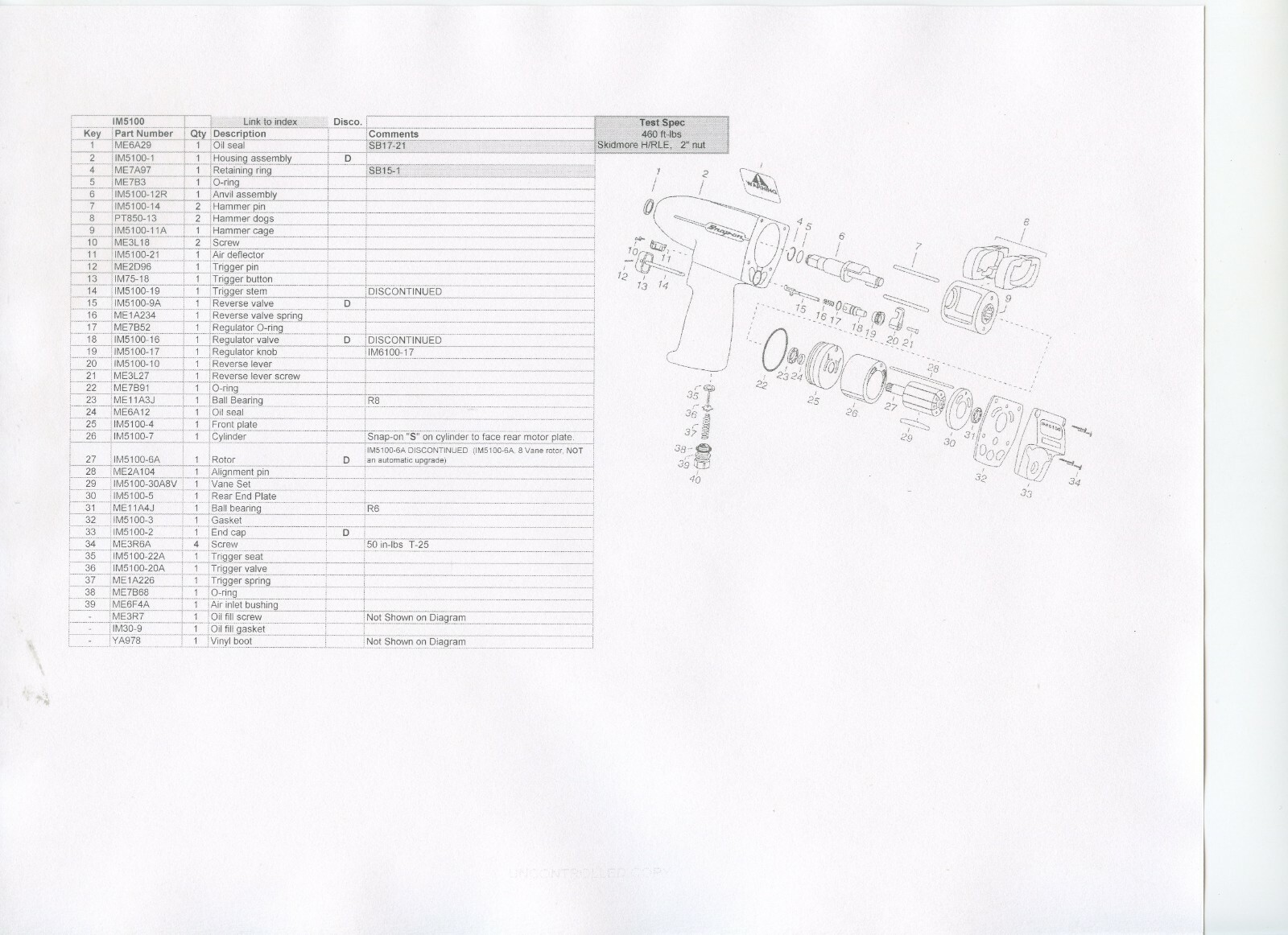 SNAP ON IM5100 TUNE UP KIT & SIOUX 4035 MODEL LOOK AT BACK COVER SAMPLE PHOTO