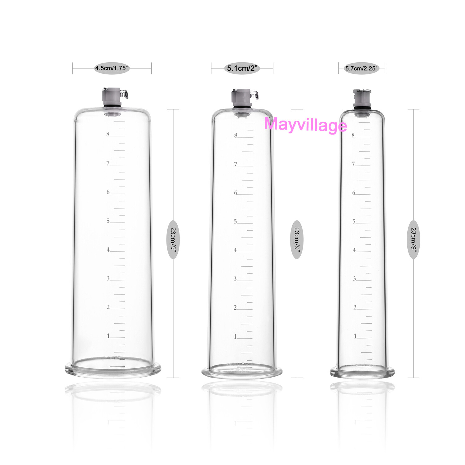 Penis Vacuum Pump Enhancer 9" Inch Length Untapered Gauge Cylinder Diameter 1.7"