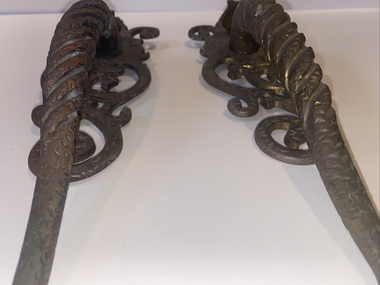 Antique Bronze/Brass Door Handle Pulls Pair Gothic Architectural Hardware 15”