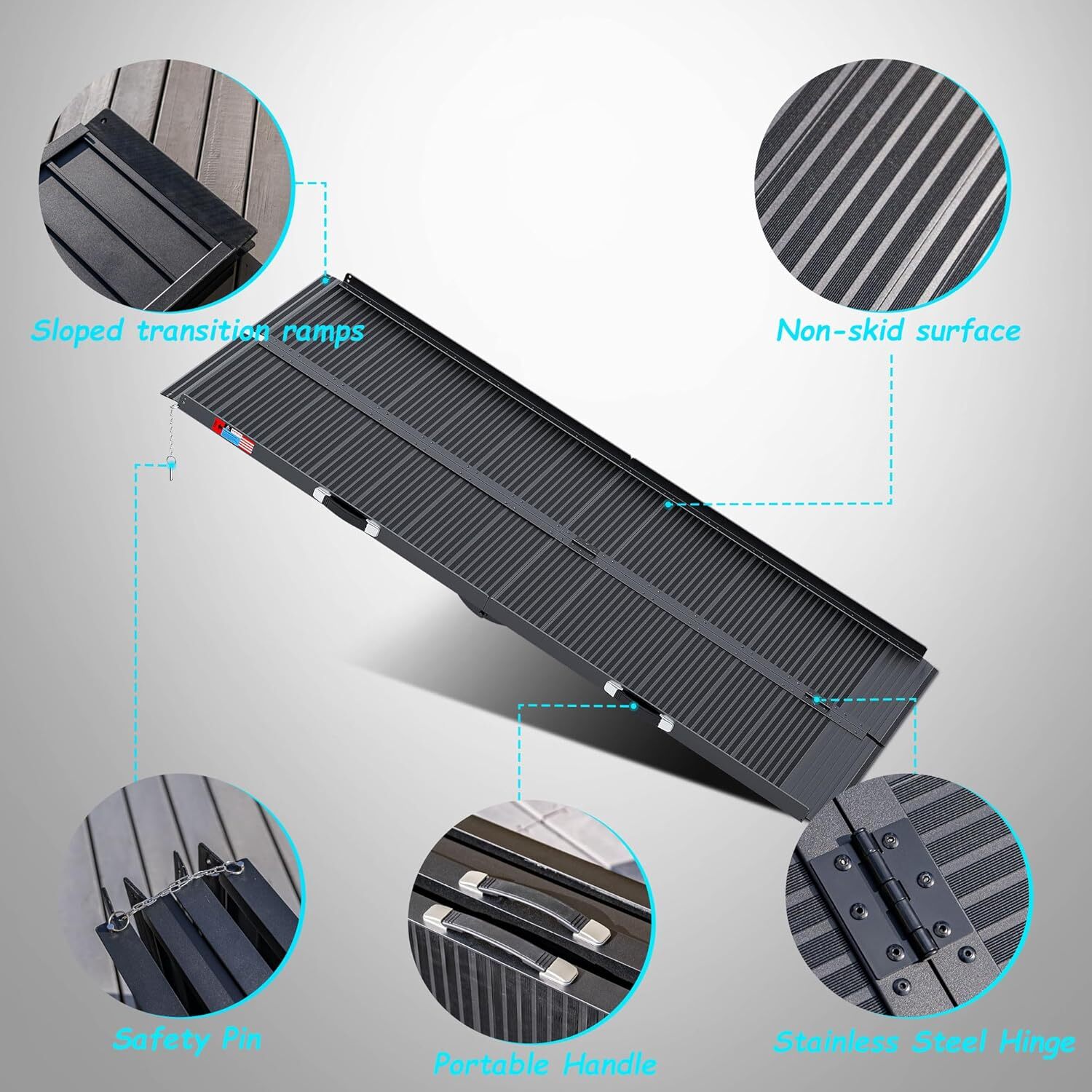 Wheelchair Ramp 7 Foot Aluminum Folding Mobility Scooter Portable Non-Slip