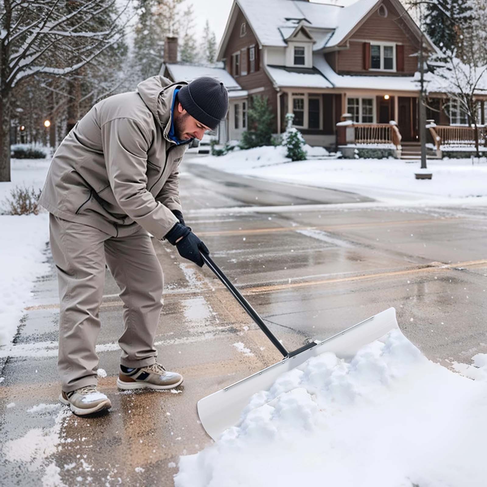 VEVOR Snow Pusher Shovel 24" 30" 36" 48" Snow Plow for Driveway Ergonomic Grip