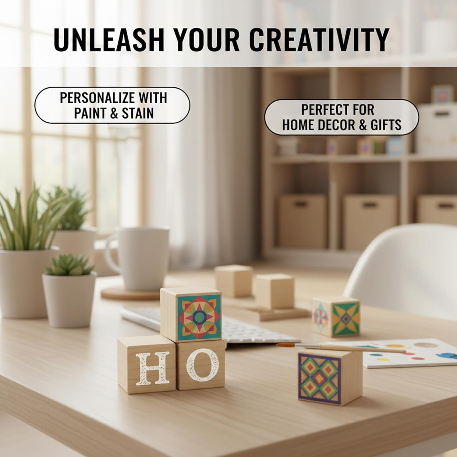 Wood Blocks for Crafts, Unfinished Wood Cubes, 2 Inch Natural Wooden Blocks, Pa